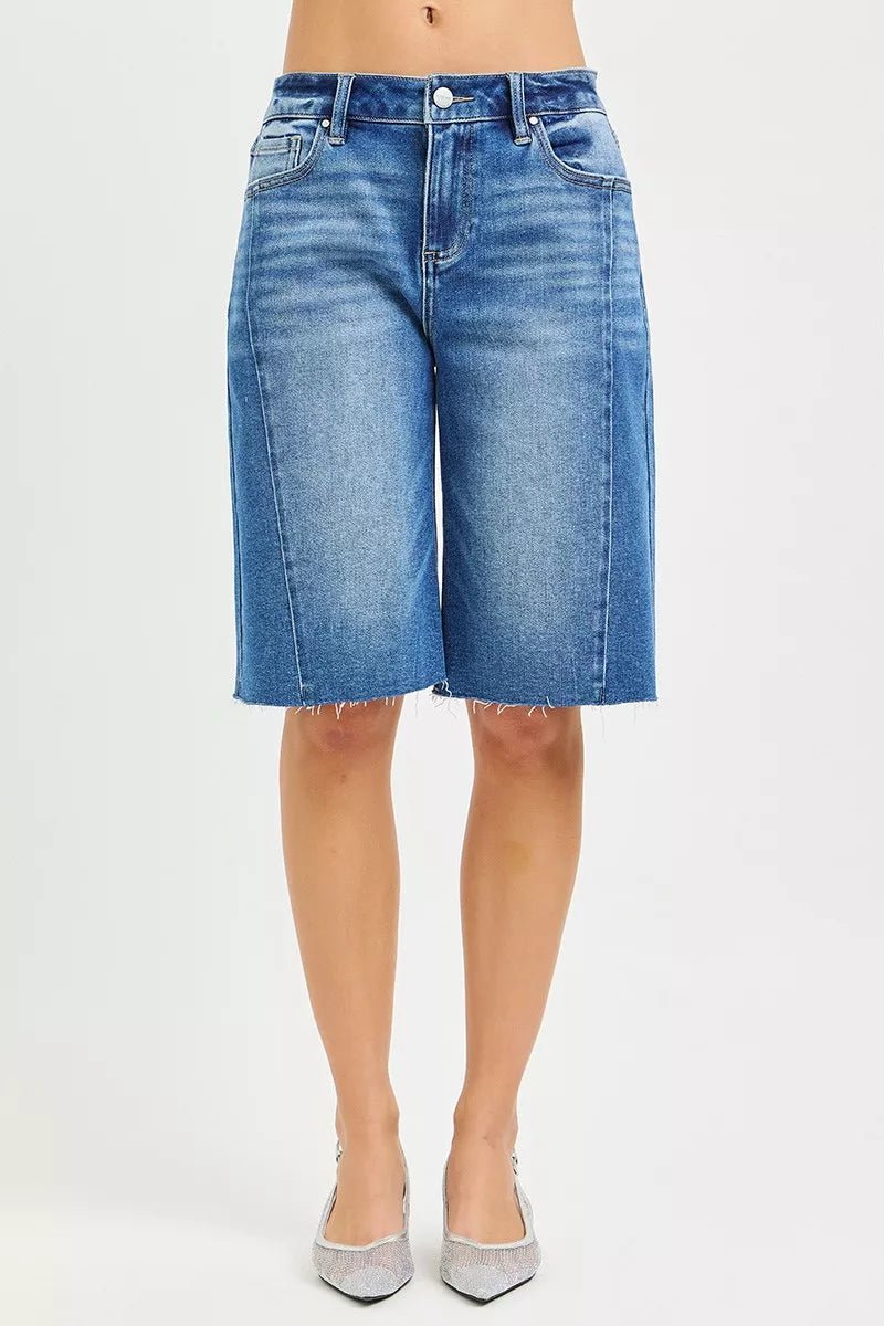 RISEN Raw Hem Slouchy Seamed Jorts - Bitsy Gypsy Boutique