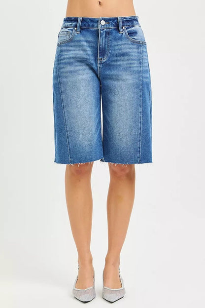 RISEN Raw Hem Slouchy Seamed Jorts - Bitsy Gypsy Boutique