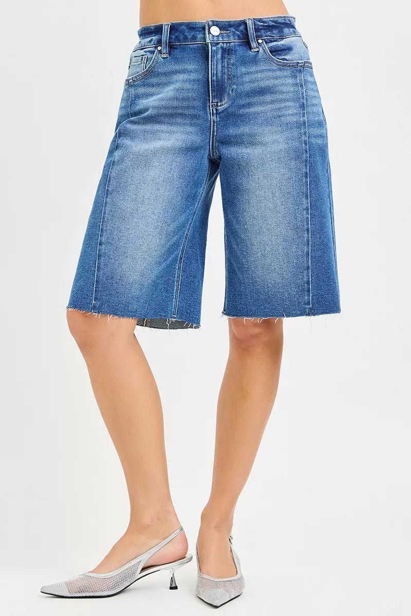 RISEN Raw Hem Slouchy Seamed Jorts - Bitsy Gypsy Boutique