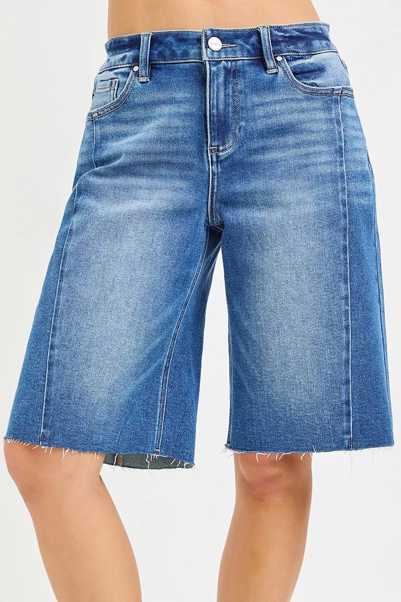RISEN Raw Hem Slouchy Seamed Jorts - Bitsy Gypsy Boutique