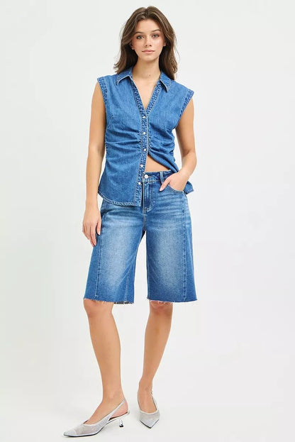 RISEN Raw Hem Slouchy Seamed Jorts - Bitsy Gypsy Boutique