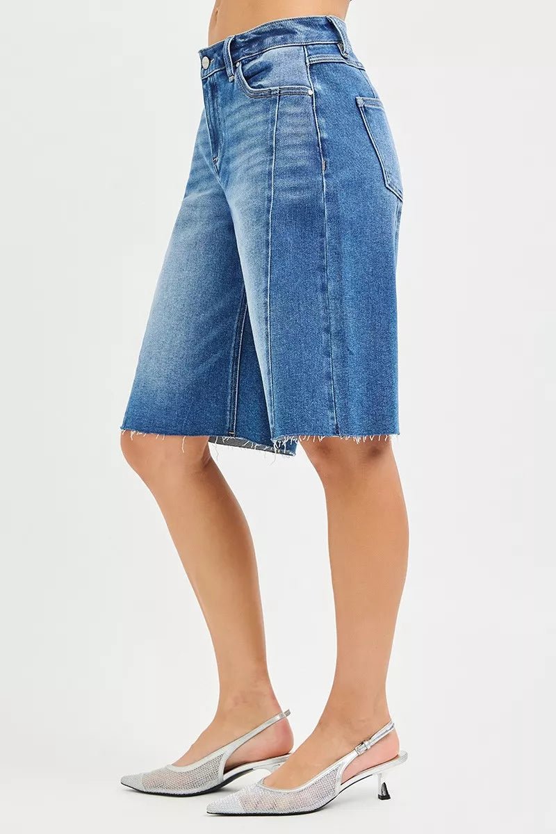 RISEN Raw Hem Slouchy Seamed Jorts - Bitsy Gypsy Boutique