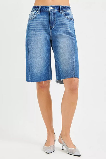 RISEN Raw Hem Slouchy Seamed Jorts - Bitsy Gypsy Boutique