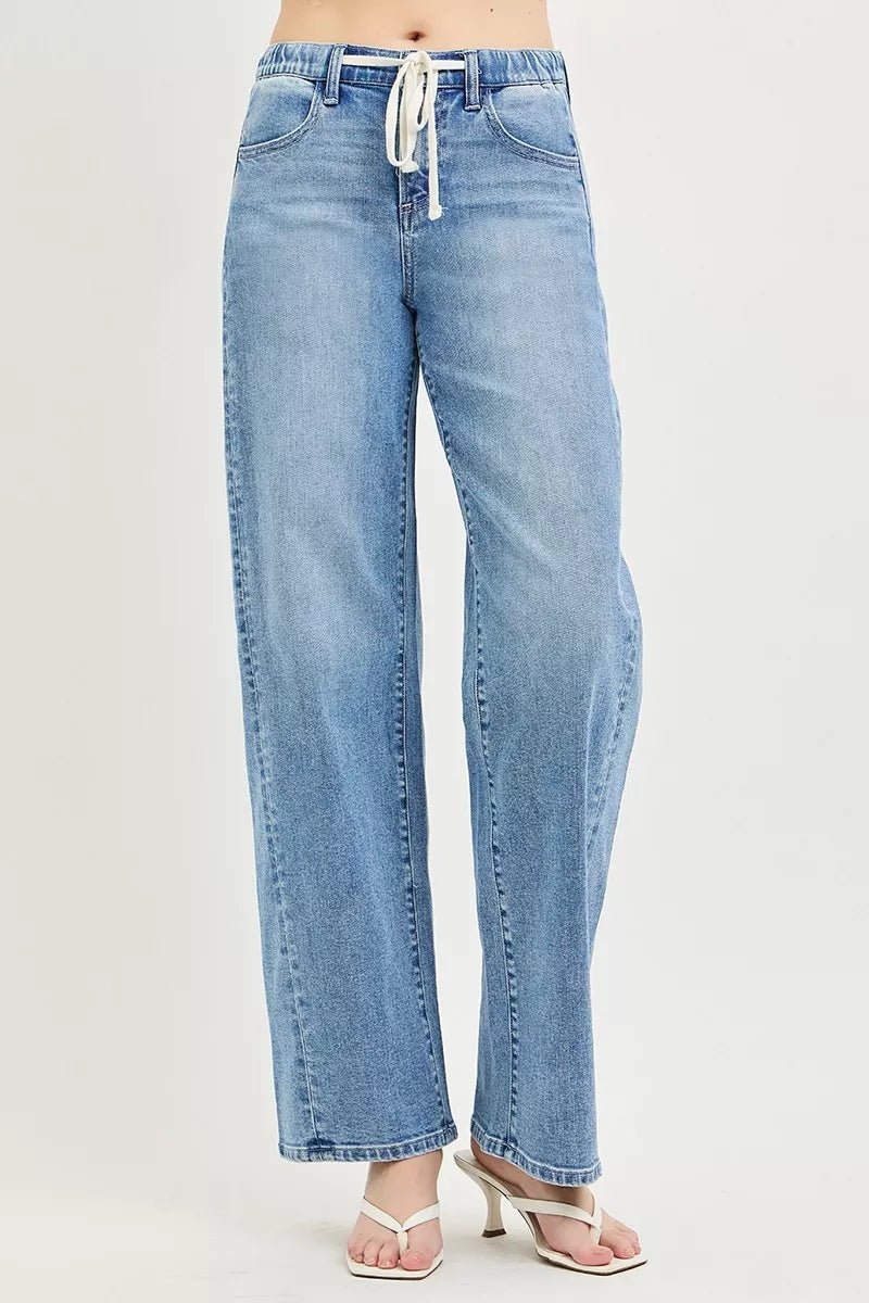 RISEN Relaxed Fit Drawstring Waist Jeans - Bitsy Gypsy Boutique