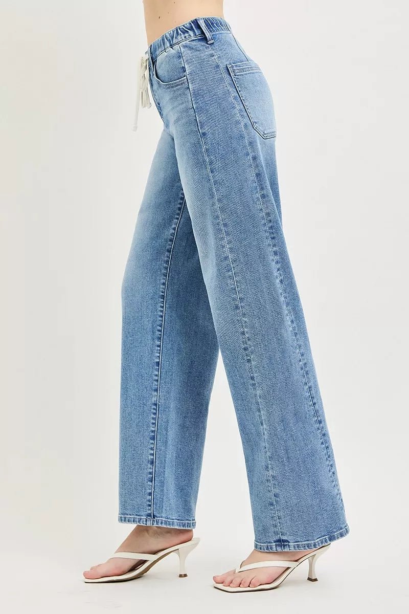 RISEN Relaxed Fit Drawstring Waist Jeans - Bitsy Gypsy Boutique