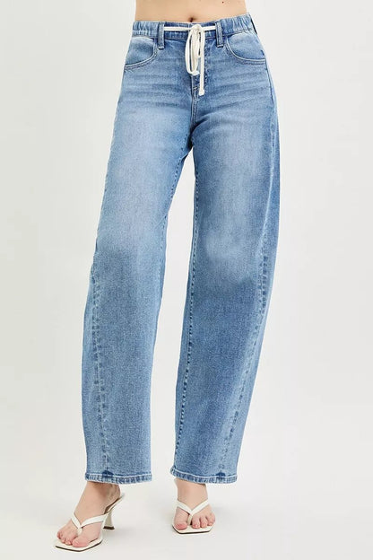 RISEN Relaxed Fit Drawstring Waist Jeans - Bitsy Gypsy Boutique