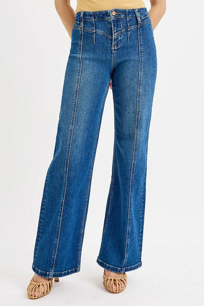 RISEN Seam Detail Wide Leg Jeans - Bitsy Gypsy Boutique