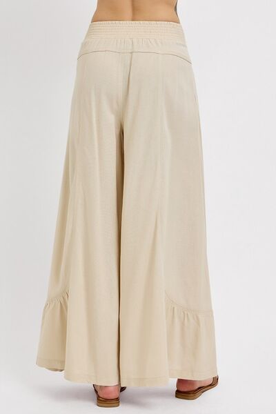 RISEN Shirring Detail Wide Leg Pants - Bitsy Gypsy Boutique