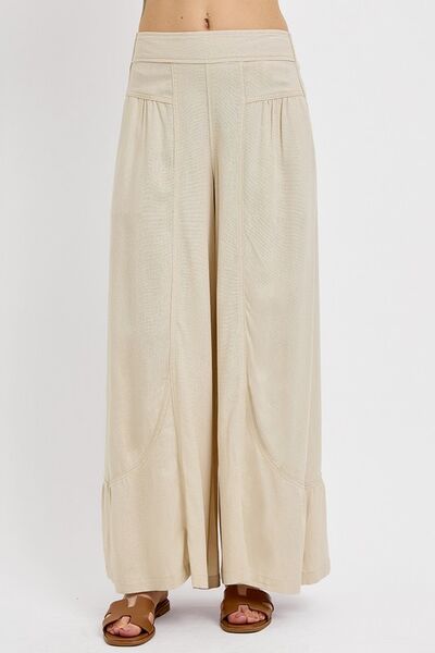 RISEN Shirring Detail Wide Leg Pants - Bitsy Gypsy Boutique