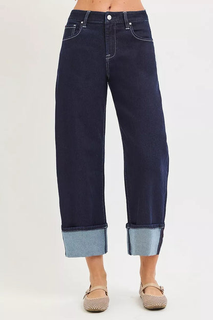 RISEN Slouchy Crop Barrel Cuffed Hem Jeans - Bitsy Gypsy Boutique