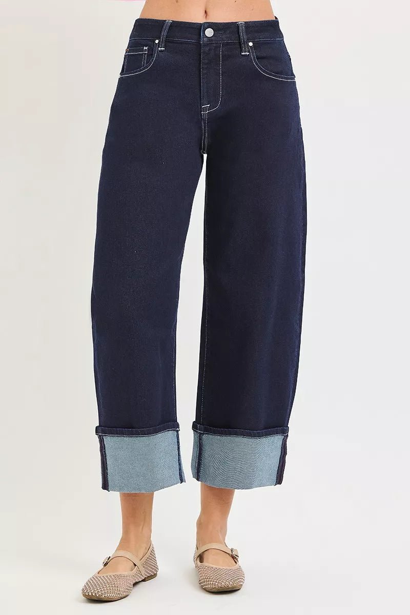 RISEN Slouchy Crop Barrel Cuffed Hem Jeans - Bitsy Gypsy Boutique