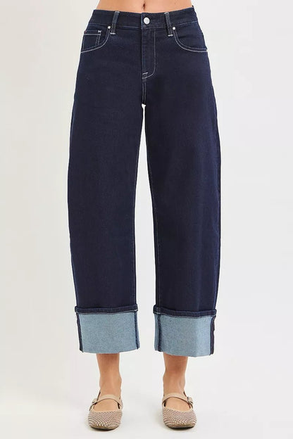 RISEN Slouchy Crop Barrel Cuffed Hem Jeans - Bitsy Gypsy Boutique