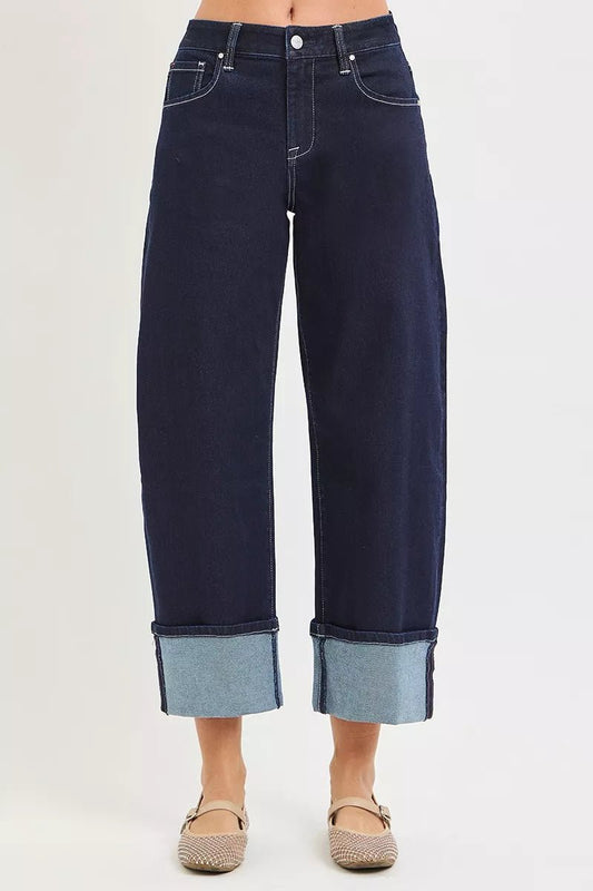 RISEN Slouchy Crop Barrel Cuffed Hem Jeans - Bitsy Gypsy Boutique