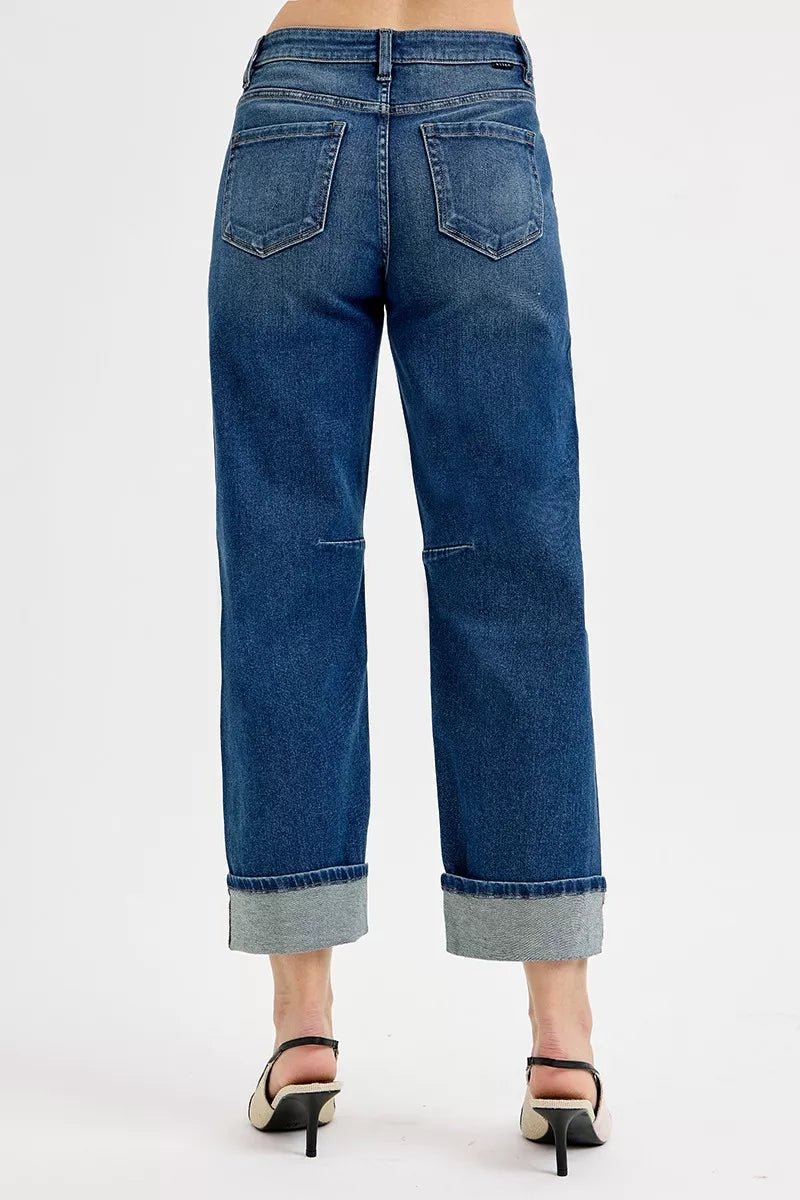 RISEN Slouchy Crop Barrel Cuffed Jeans - Bitsy Gypsy Boutique