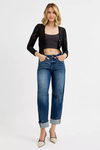 RISEN Slouchy Crop Barrel Cuffed Jeans - Bitsy Gypsy Boutique