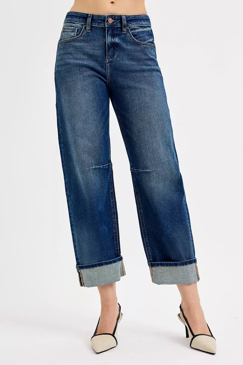 RISEN Slouchy Crop Barrel Cuffed Jeans - Bitsy Gypsy Boutique