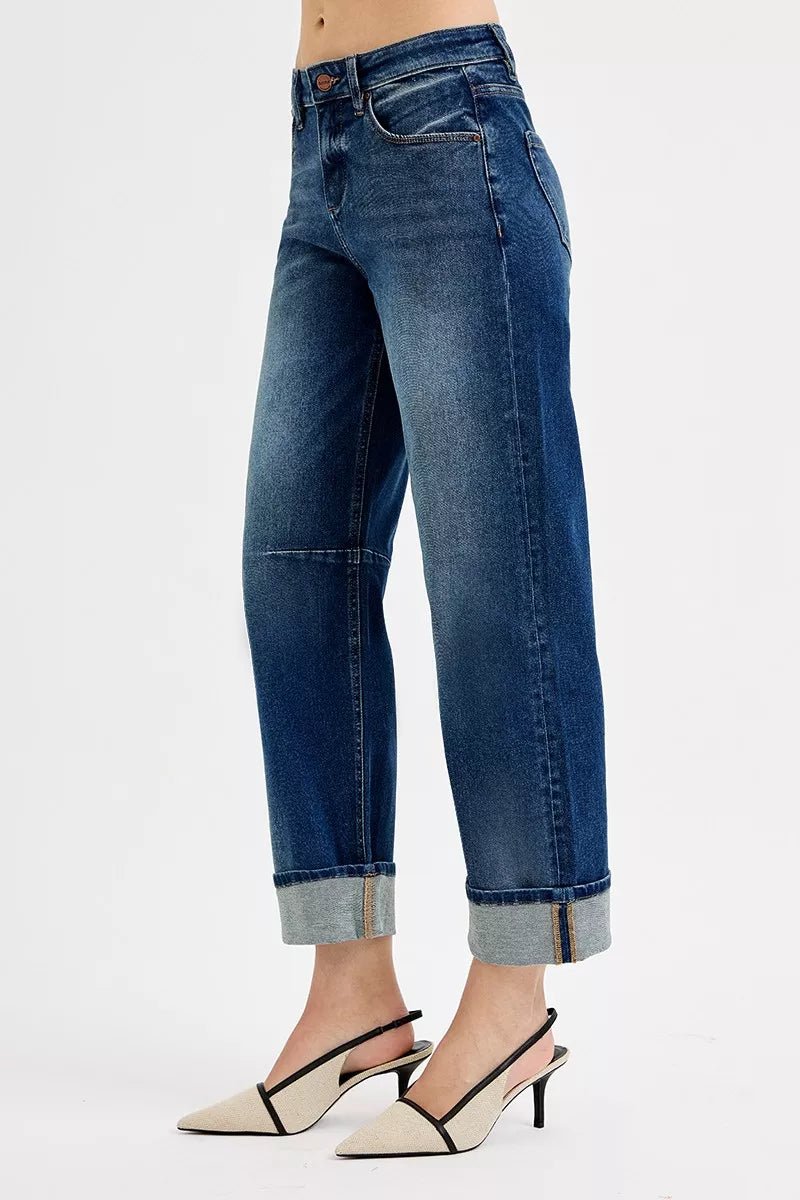 RISEN Slouchy Crop Barrel Cuffed Jeans - Bitsy Gypsy Boutique