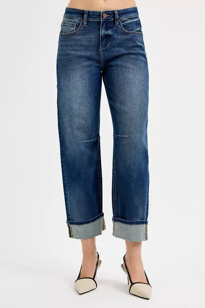 RISEN Slouchy Crop Barrel Cuffed Jeans - Bitsy Gypsy Boutique