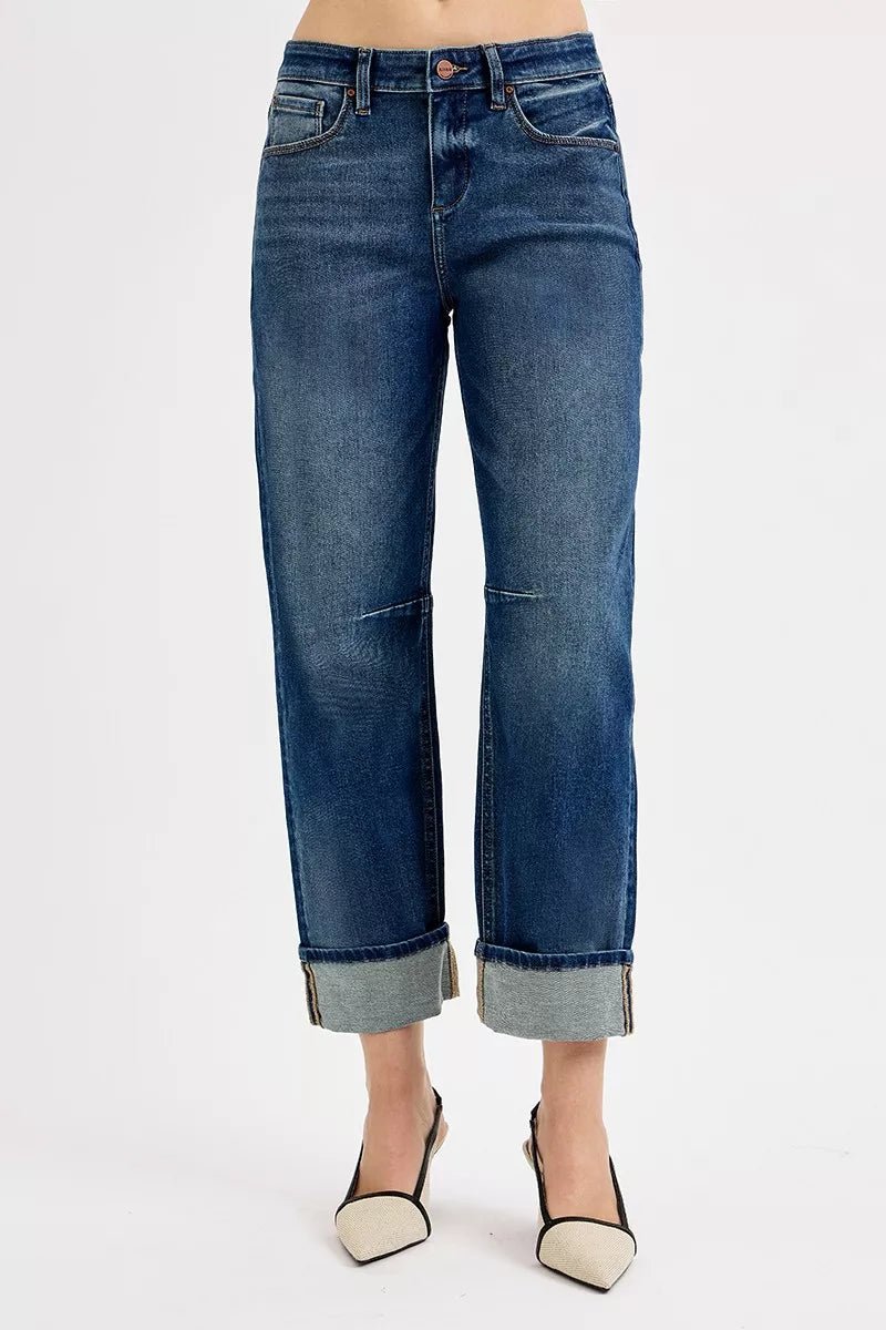 RISEN Slouchy Crop Barrel Cuffed Jeans - Bitsy Gypsy Boutique