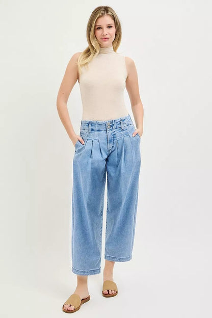 RISEN Slouchy Crop Barrel Pleated Jeans - Bitsy Gypsy Boutique