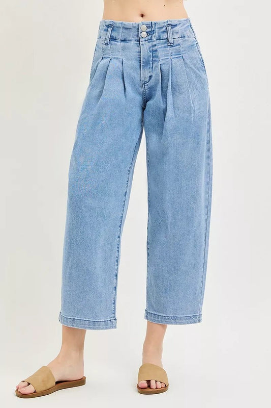 RISEN Slouchy Crop Barrel Pleated Jeans - Bitsy Gypsy Boutique