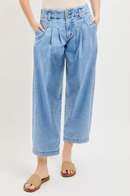 RISEN Slouchy Crop Barrel Pleated Jeans - Bitsy Gypsy Boutique