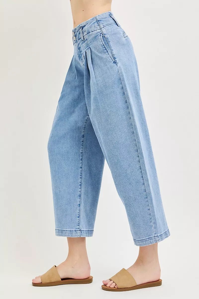 RISEN Slouchy Crop Barrel Pleated Jeans - Bitsy Gypsy Boutique