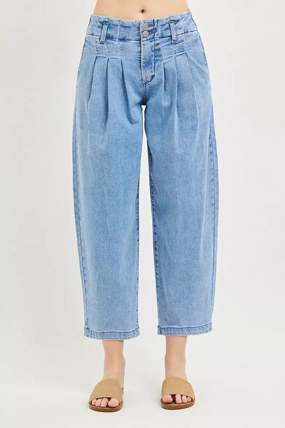 RISEN Slouchy Crop Barrel Pleated Jeans - Bitsy Gypsy Boutique