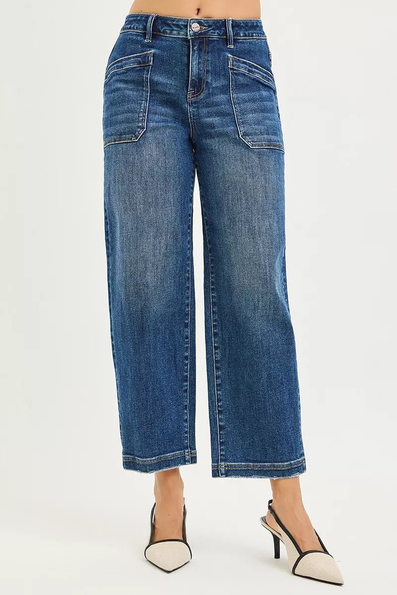 RISEN Slouchy Cropped Baggy Jeans with Front Patch Pocket - Bitsy Gypsy Boutique