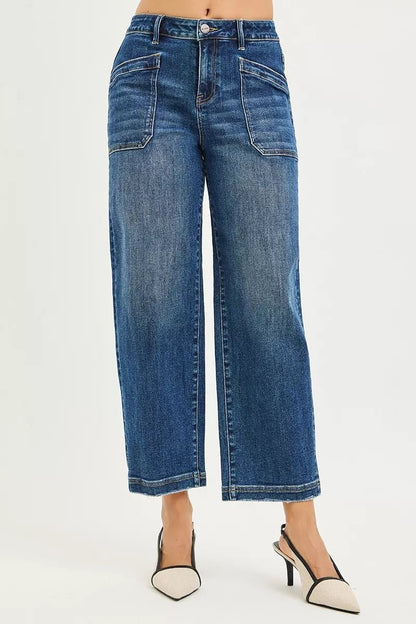 RISEN Slouchy Cropped Baggy Jeans with Front Patch Pocket - Bitsy Gypsy Boutique