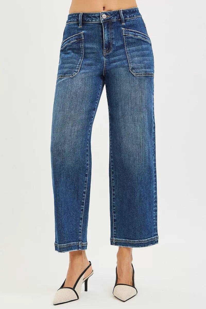 RISEN Slouchy Cropped Baggy Jeans with Front Patch Pocket - Bitsy Gypsy Boutique