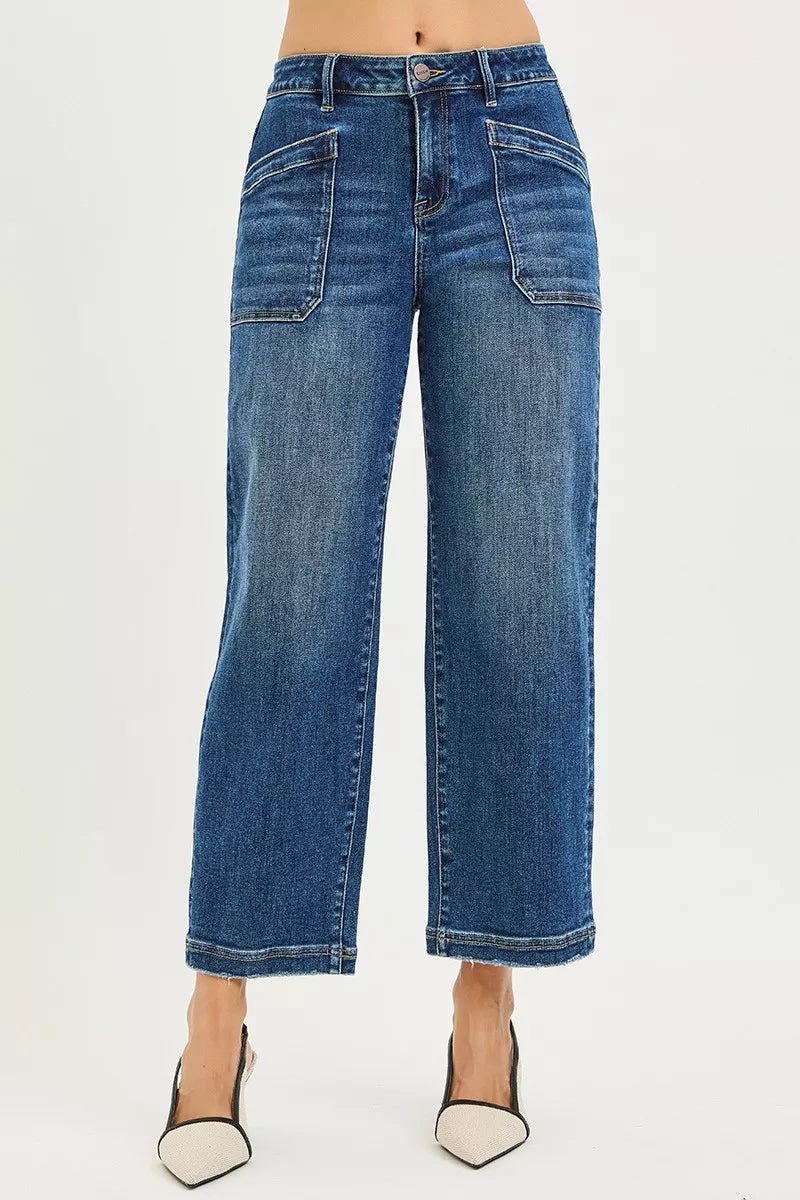 RISEN Slouchy Cropped Baggy Jeans with Front Patch Pocket - Bitsy Gypsy Boutique