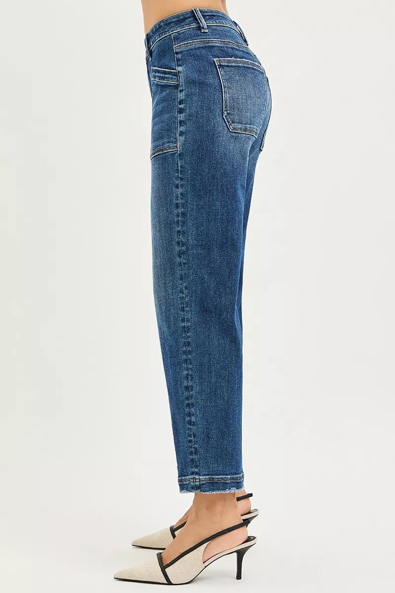 RISEN Slouchy Cropped Baggy Jeans with Front Patch Pocket - Bitsy Gypsy Boutique