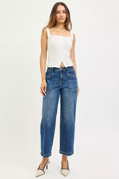 RISEN Slouchy Cropped Baggy Jeans with Front Patch Pocket - Bitsy Gypsy Boutique