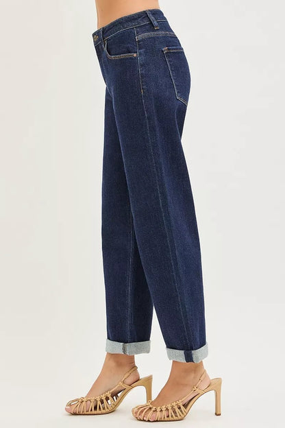 RISEN Slouchy Cropped Boyfriend Jeans With Cuffed Hem - Bitsy Gypsy Boutique