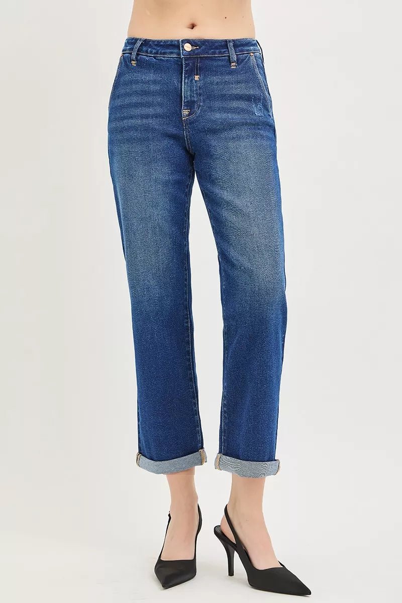 RISEN Slouchy Cropped Boyfriend Jeans with Cuffed Hem - Bitsy Gypsy Boutique