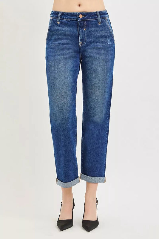 RISEN Slouchy Cropped Boyfriend Jeans with Cuffed Hem - Bitsy Gypsy Boutique
