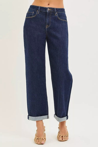RISEN Slouchy Cropped Boyfriend Jeans With Cuffed Hem - Bitsy Gypsy Boutique
