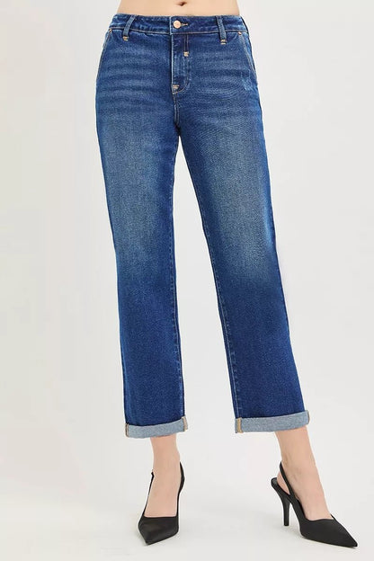 RISEN Slouchy Cropped Boyfriend Jeans with Cuffed Hem - Bitsy Gypsy Boutique