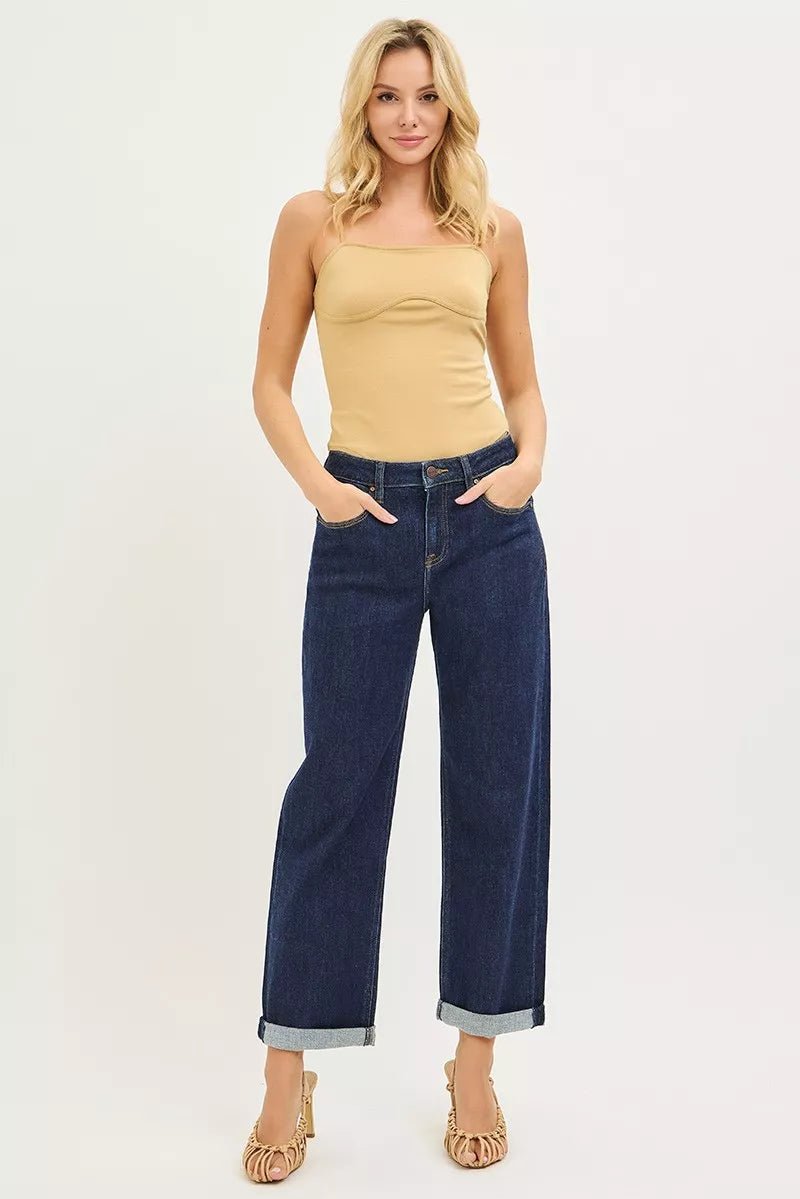 RISEN Slouchy Cropped Boyfriend Jeans With Cuffed Hem - Bitsy Gypsy Boutique