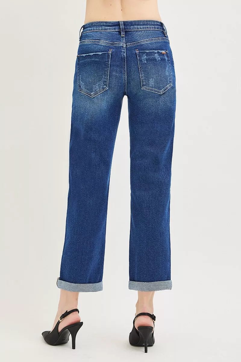 RISEN Slouchy Cropped Boyfriend Jeans with Cuffed Hem - Bitsy Gypsy Boutique