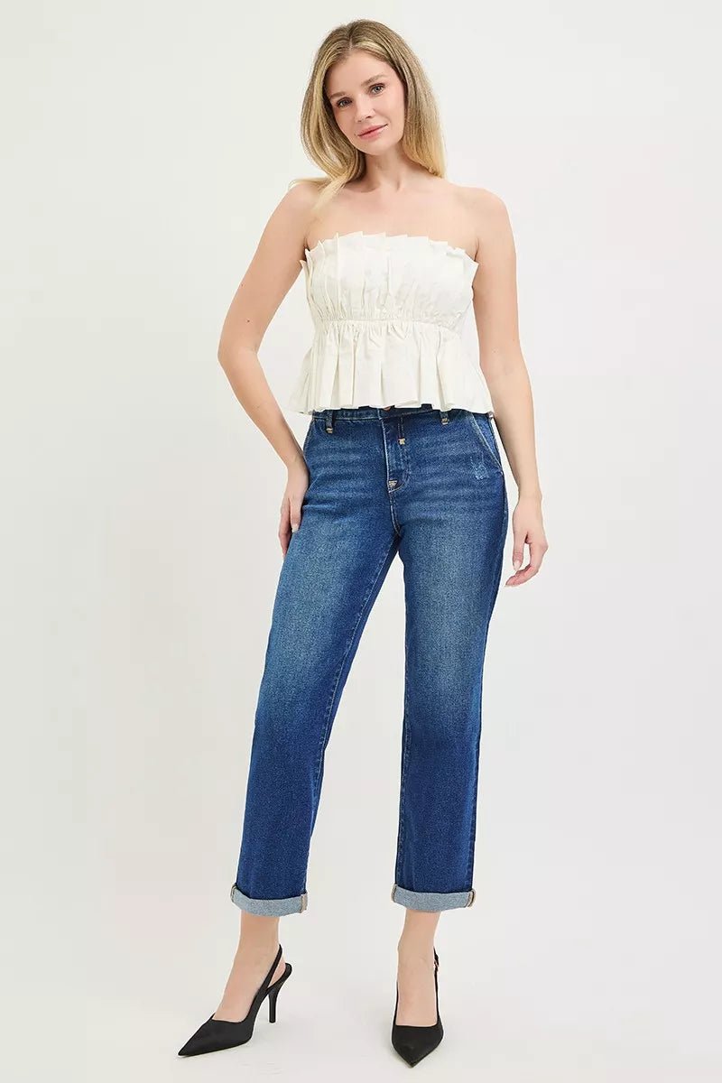 RISEN Slouchy Cropped Boyfriend Jeans with Cuffed Hem - Bitsy Gypsy Boutique