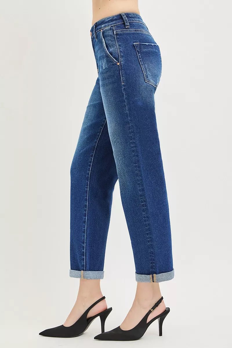RISEN Slouchy Cropped Boyfriend Jeans with Cuffed Hem - Bitsy Gypsy Boutique