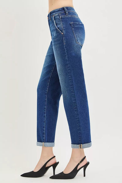 RISEN Slouchy Cropped Boyfriend Jeans with Cuffed Hem - Bitsy Gypsy Boutique