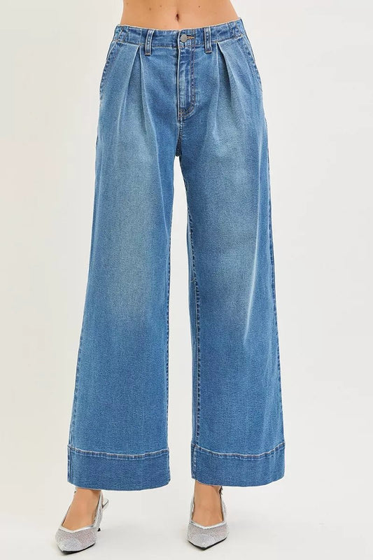 RISEN Slouchy Wide Leg Jeans With Pleats - Bitsy Gypsy Boutique