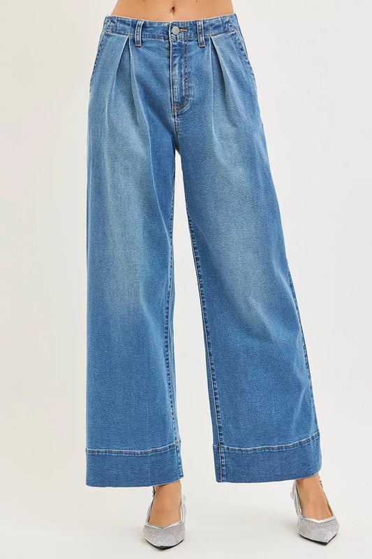 RISEN Slouchy Wide Leg Jeans With Pleats - Bitsy Gypsy Boutique