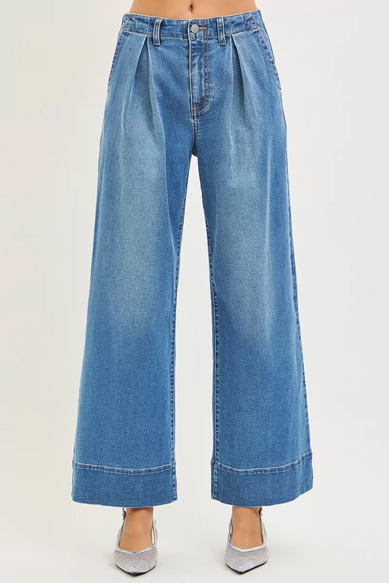 RISEN Slouchy Wide Leg Jeans With Pleats - Bitsy Gypsy Boutique
