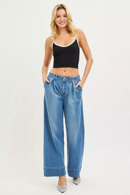 RISEN Slouchy Wide Leg Jeans With Pleats - Bitsy Gypsy Boutique