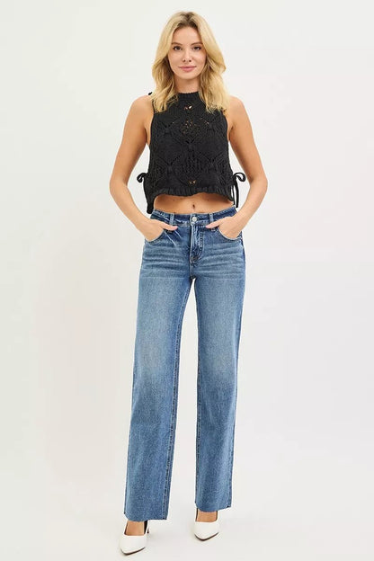 RISEN Tummy Control 4 Way Stretch Mid Rise Straight Jeans - Bitsy Gypsy Boutique