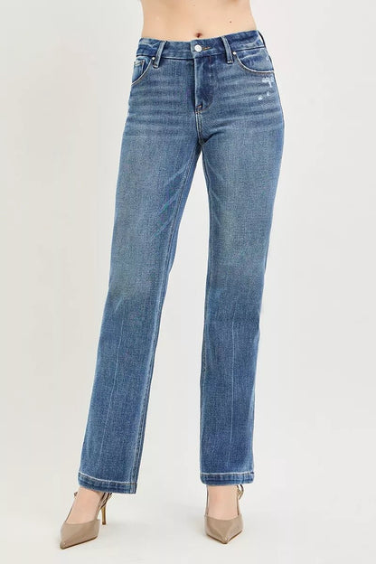 RISEN Tummy Control 4way Stretch Mid Rise Straight Crease Line - Bitsy Gypsy Boutique